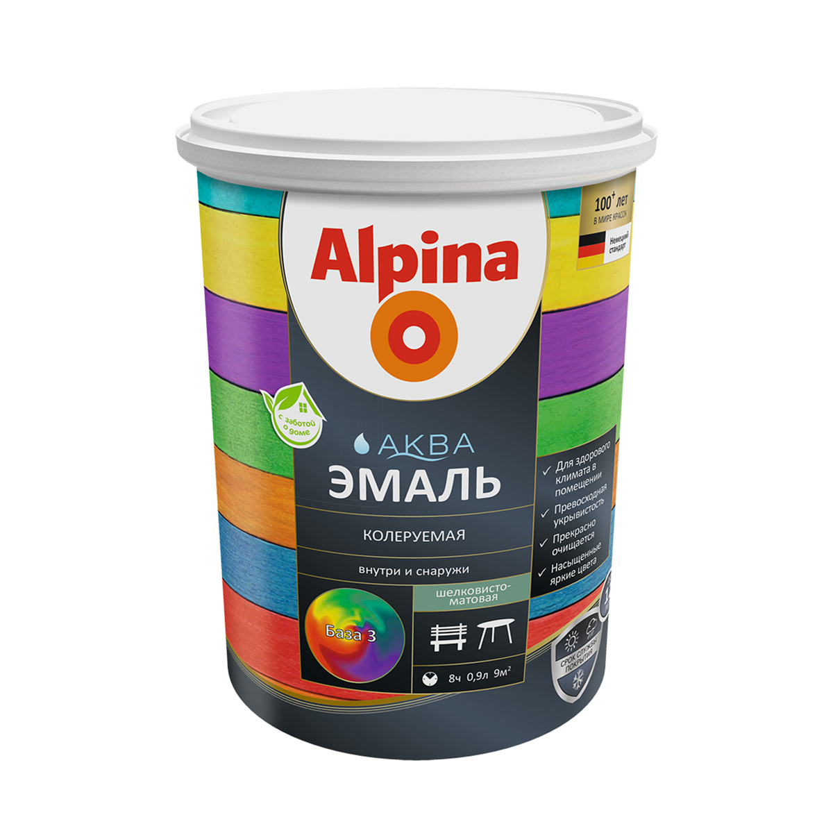 Эмаль акриловая "аква" шелковисто-матовая база 3  бесцветная 0,864 л (1/6) "alpina"