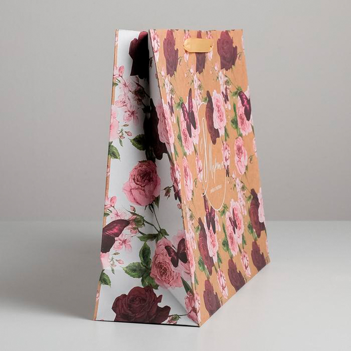 Пакет подарочный крафтовый "бабочки" 40*31*11,5 см (1/3/120) "дарите счастье" 5165254