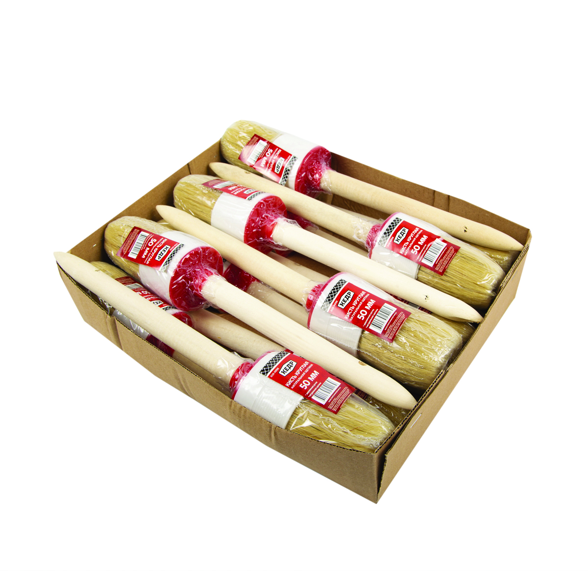 Кисть круглая  №14/50 мм  (12/240) натур.щетина, дерев.ручка "кедр"   010-5050