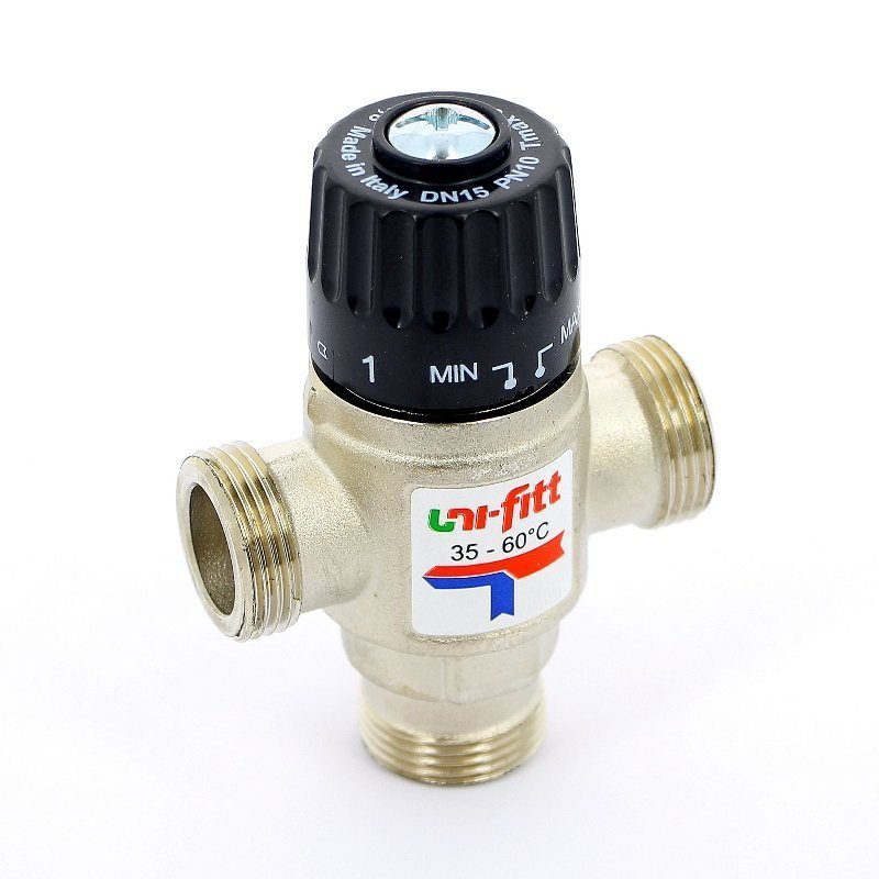 Клапан термостатический Н трехходовой UNI-FITT 3/4" боковое смешение, 35-60°С