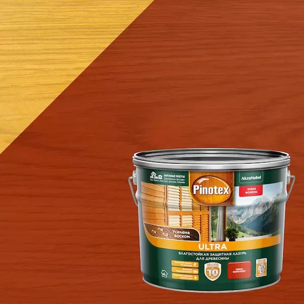 PINOTEX ULTRA лазурь защитная влагостойкая для защиты древесины до 10 лет, рябина (9л)