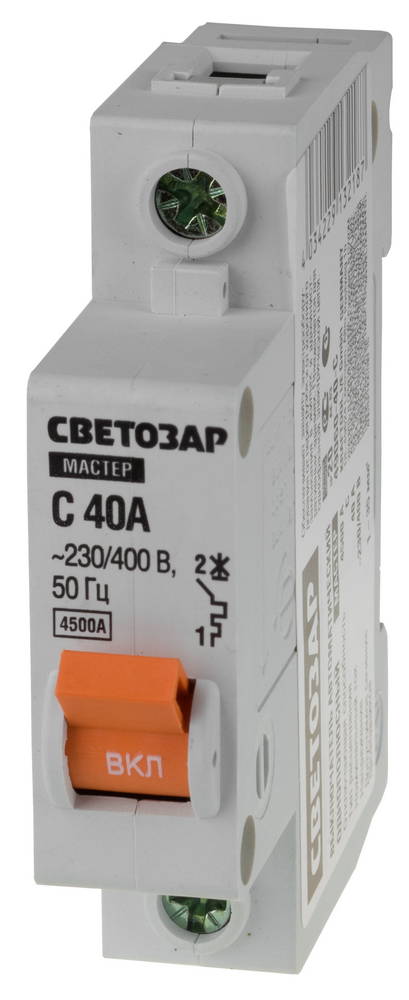 СВЕТОЗАР 1-полюсный, ″С″ (тип расцепления), 40А, 230/400В, Автоматический выключатель (49060-40-C)