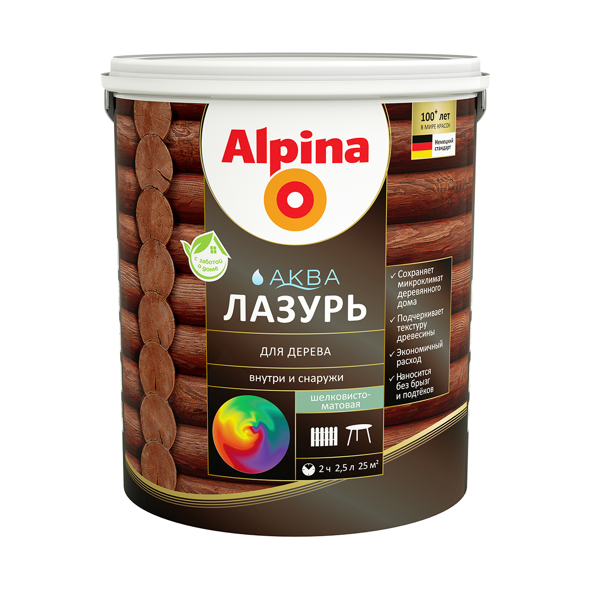 Лазурь деревозащитная "аква" бесцветная  2,5 л (1/4) "alpina"