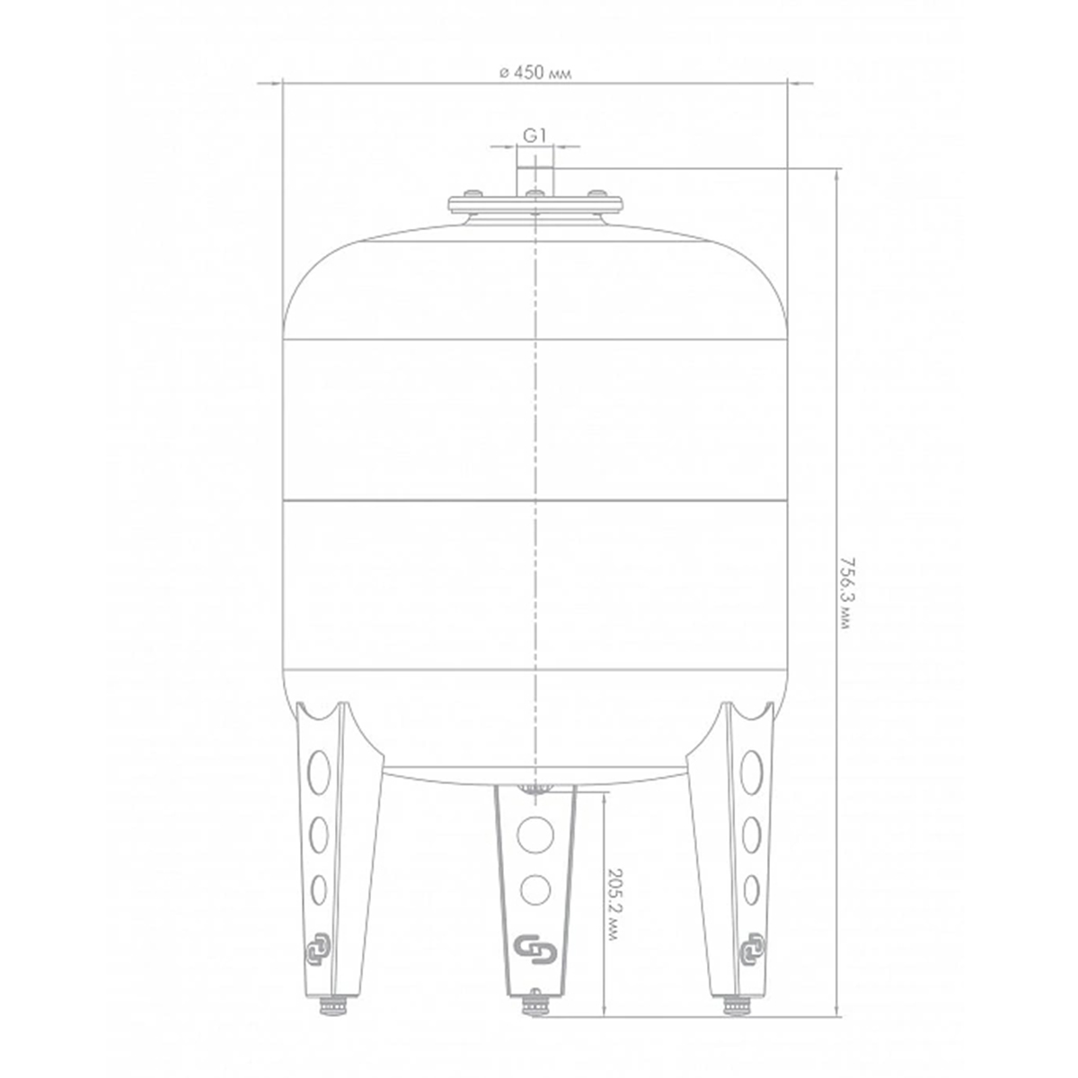 Бак расширительный для систем отопления в 80  80 л (вертик.) (1) "джилекс"