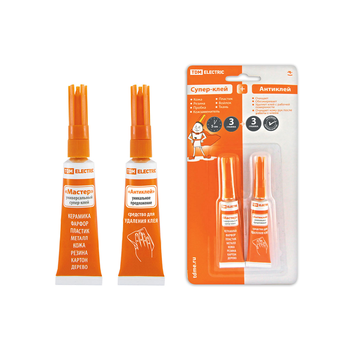 Супер-клей "мастер" 3 г + антиклей 3 г блистер (24/288) tdm sq0542-0009
