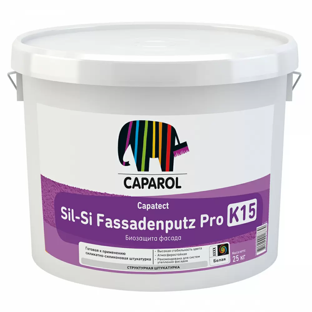 CAPAROL CAPATECT FASSADENPUTZ Sil-Si Pro штукатурка структурная камешковая K15 Base 1, белая (25кг)