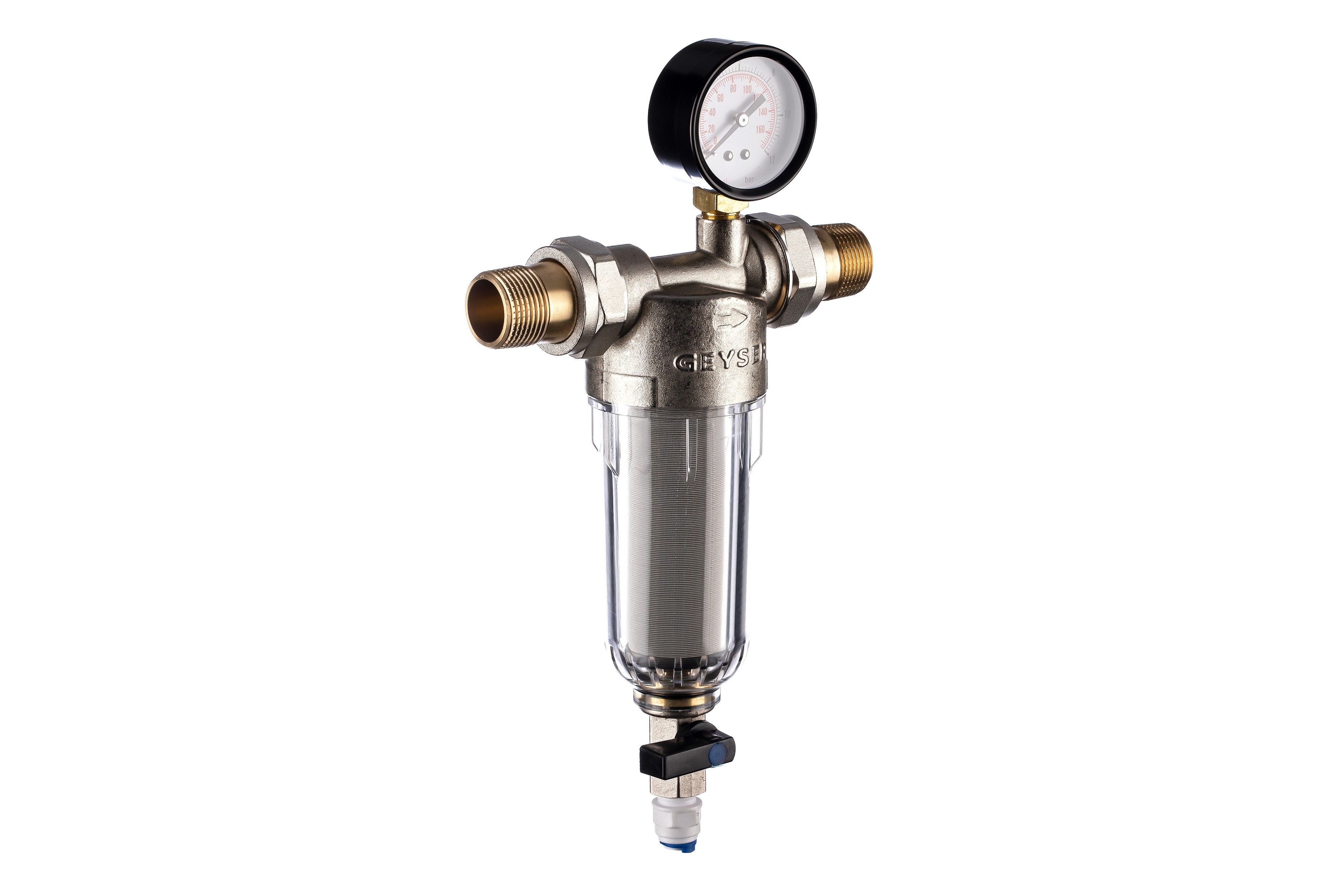Фильтр магистральный промывной Гейзер Бастион 112 3/4" для ХВС с манометром