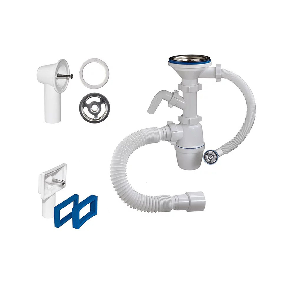 Сифон 3 1/2" х 40 мм с отводом, с круглым и прямоуг. переливами и гофротрубой (1/22) "orio" б-4511