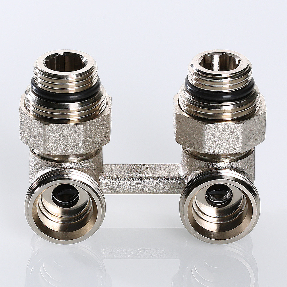 Узел угловой ВН 1/2" x 3/4" для нижнего подключения радиатора c комплектом адаптеров VALTEC