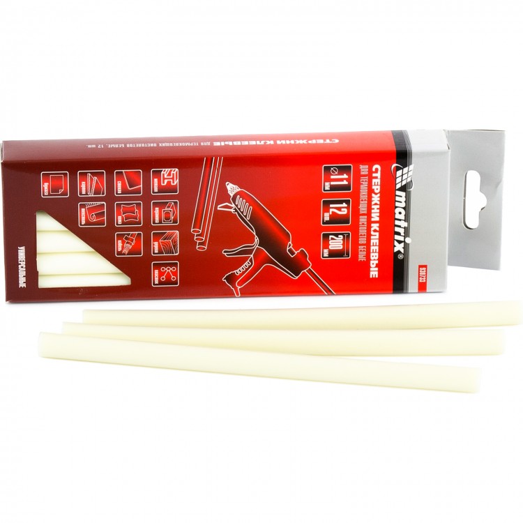 Стержни клеевые, белый, 11 х 200 мм, в упаковке 12 шт Matrix (930733)