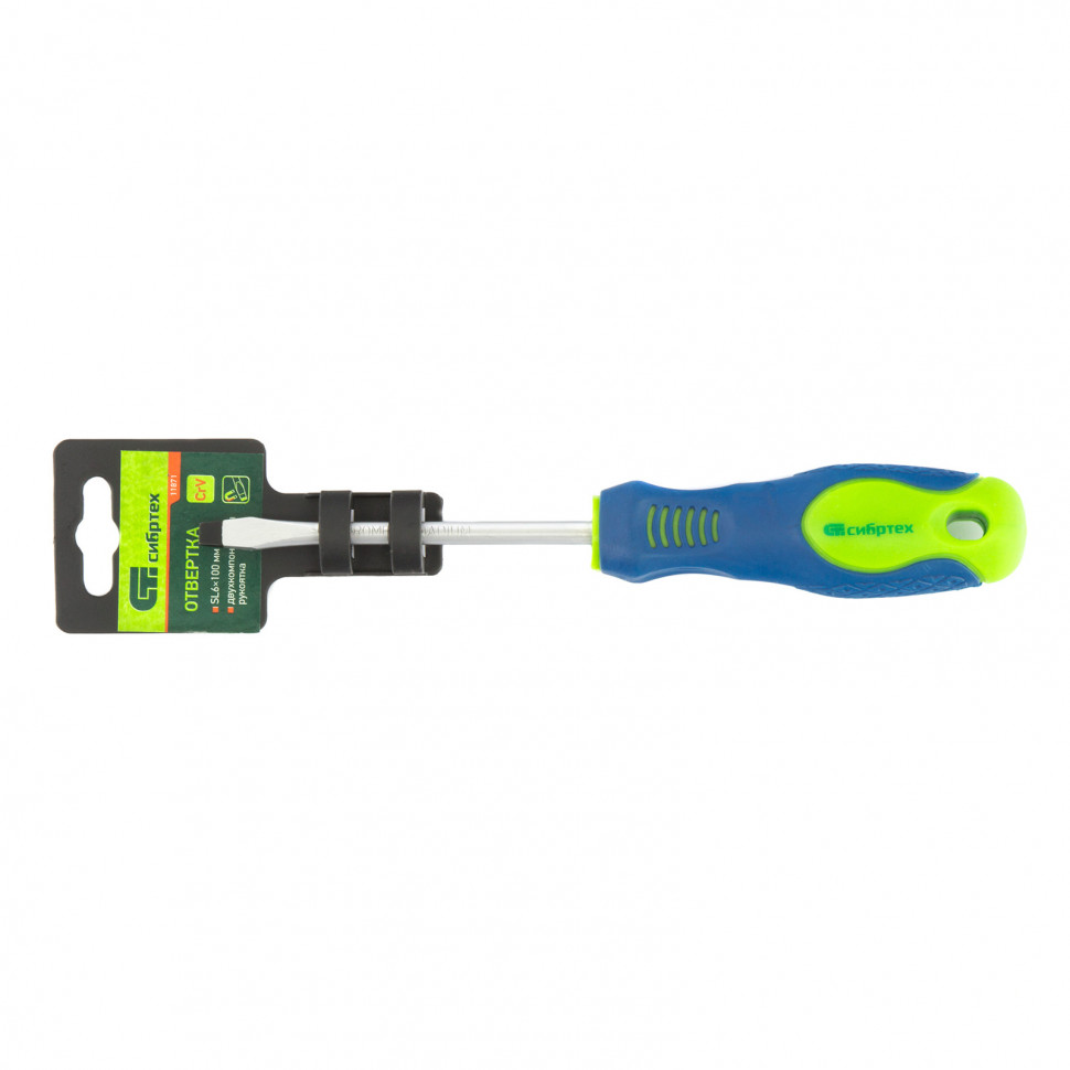 Отвертка, SL6 х 100 мм, CrV, двухкомпонентная рукоятка Сибртех (11871)