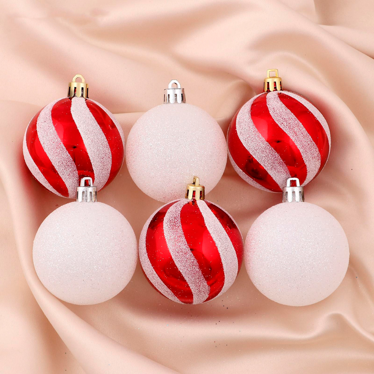 Шары новогодние d-6 см (набор 6 шт.) "праздничный сюрприз" красный и белый  131421