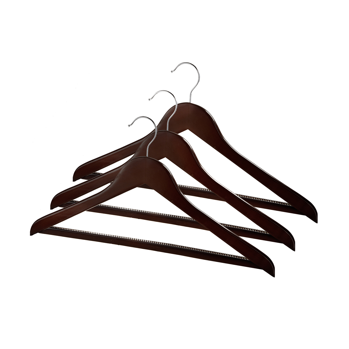 Вешалки для одежды дерев. с нескольз. перекладиной (3 шт.) коричн. (1/32) "valiant" br16613s