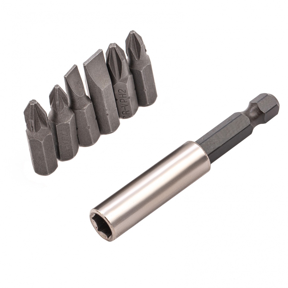 Набор бит, магнитный адаптер для бит, сталь 45Х, 7 предметов, пластиковый кейс Matrix (11392)