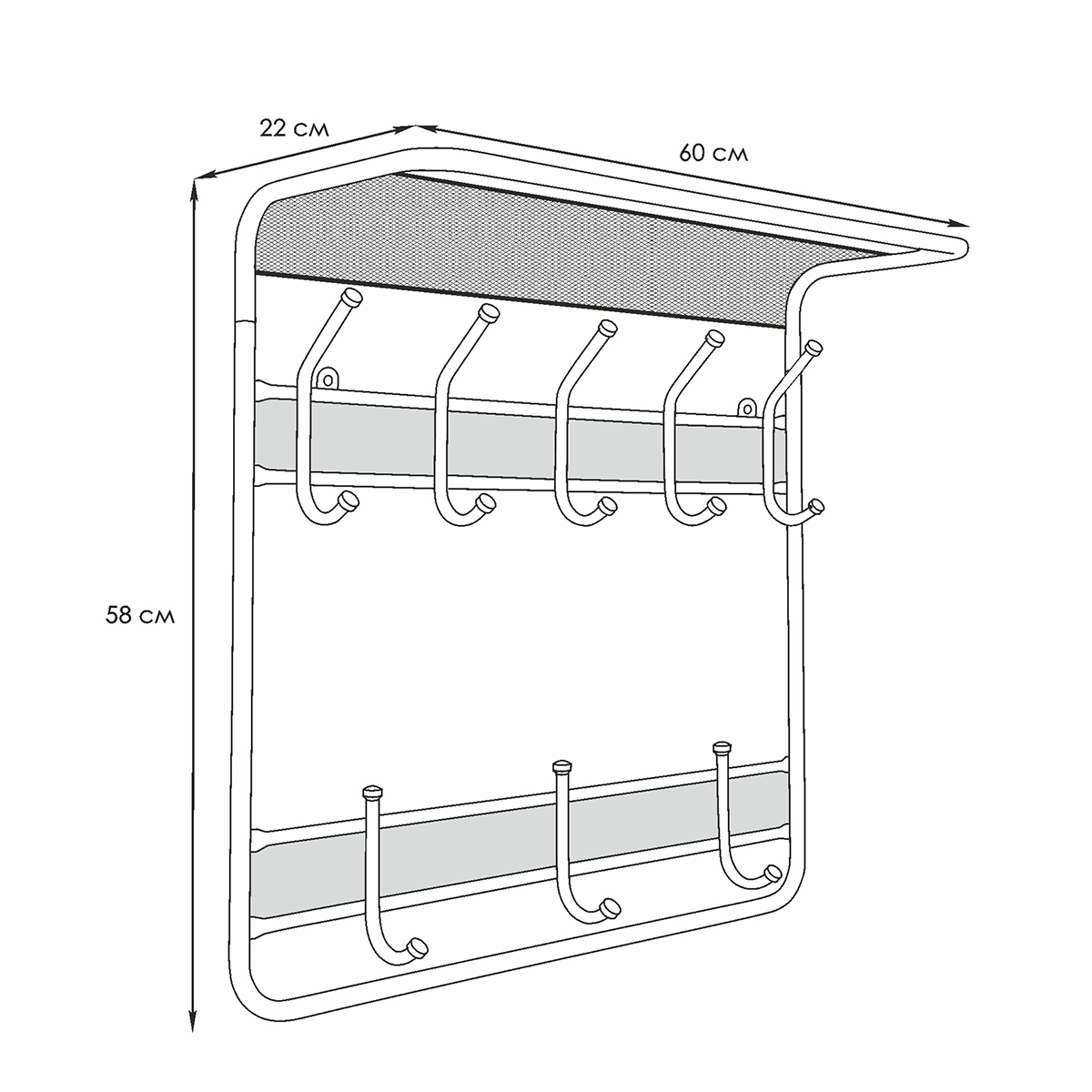 Вешалка настенная с полкой "гранада 22" (8 крючков) 600*220*580 мм черный (1) вспг22 ч