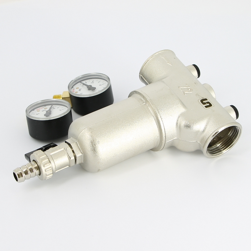 Фильтр магистральный промывной UNI-FITT 1" с двумя манометрами и сливным шаровым краном