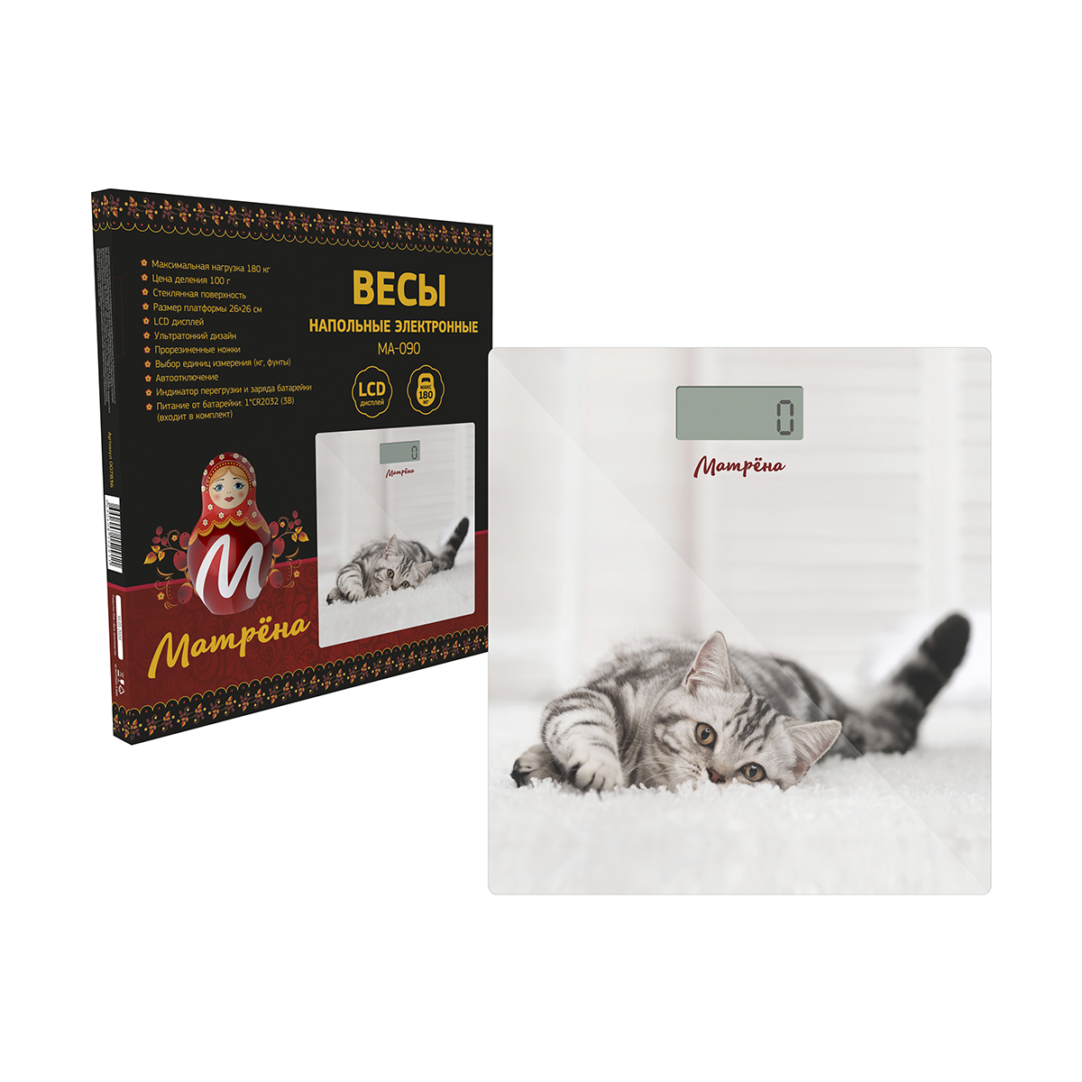 Весы напольные электронные "матрёна" ма-090 (кот) (1/8)