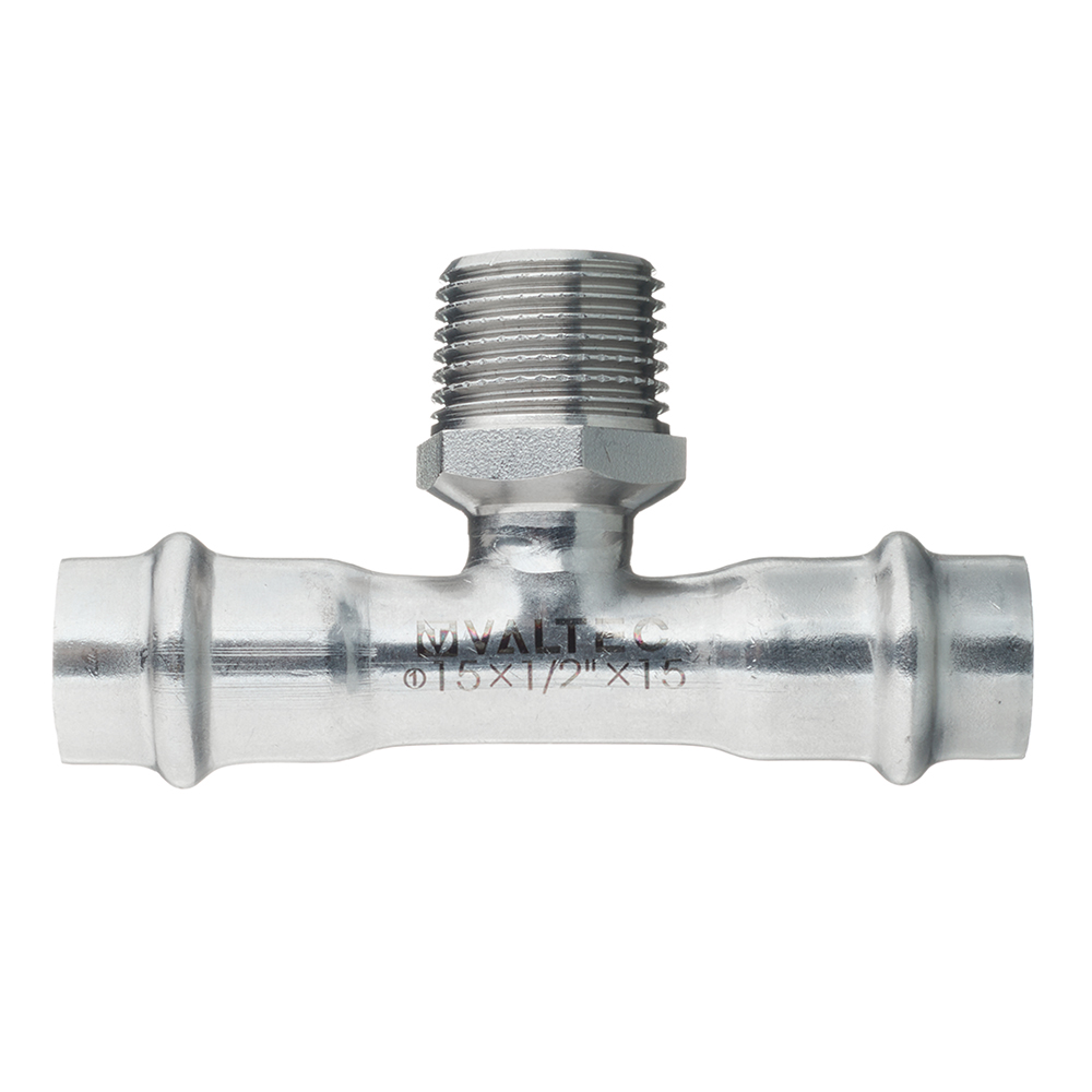 Тройник Н-пресс 15 x 1/2" x 15 нержавеющая сталь VALTEC