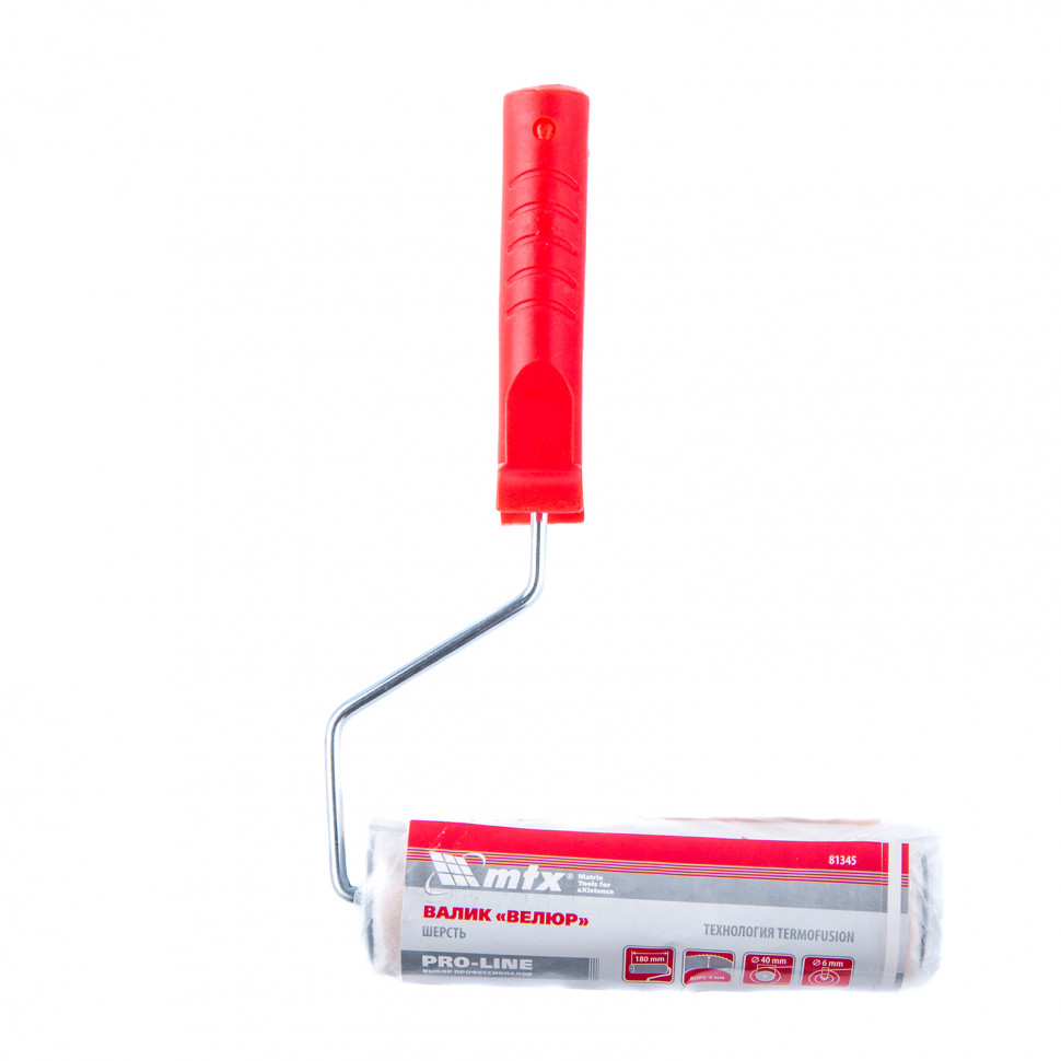 Валик "Велюр" Pro, 180 мм, ворс 4 мм, D 40 мм, D ручки 6 мм, шерсть 50%, полиакрил 50% MTX (81345)