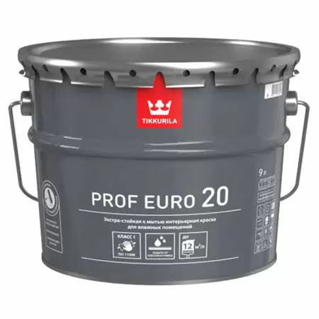 TIKKURILA PROF EURO 20 краска интерьерная для влажных помещений, полуматовая, база C (9л)