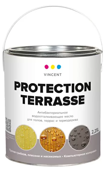 VINCENT PROTECTION TERRASSE масло деревозащитное, антибактериальное, водоотталкивающее (0,9л)