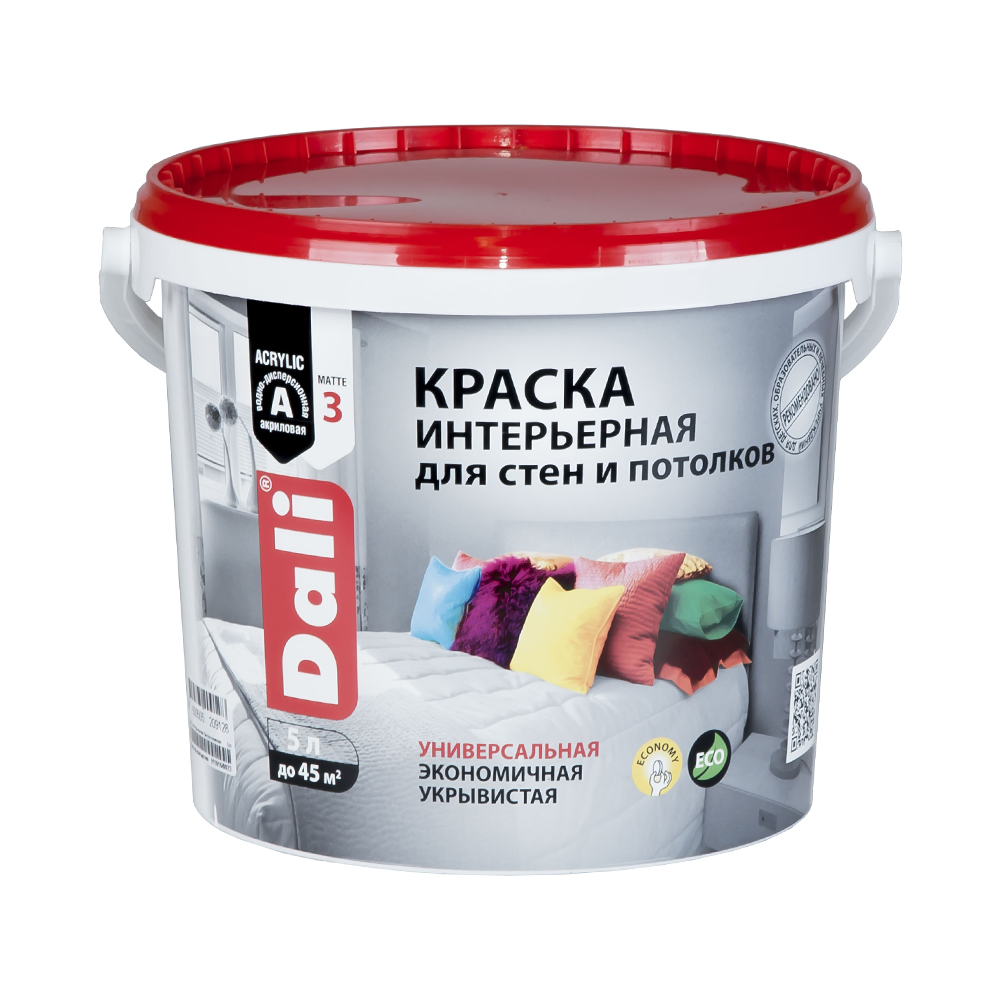 Краска акриловая "dali" интерьерная белоснежная  5 л (1) "рогнеда"