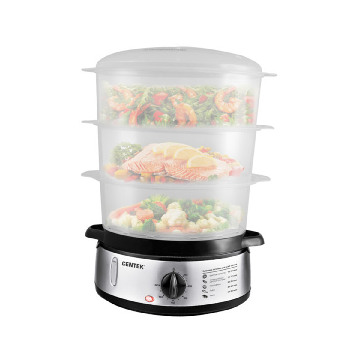 Пароварка ct-1457  800 вт, 3 яруса (1/4) "centek"