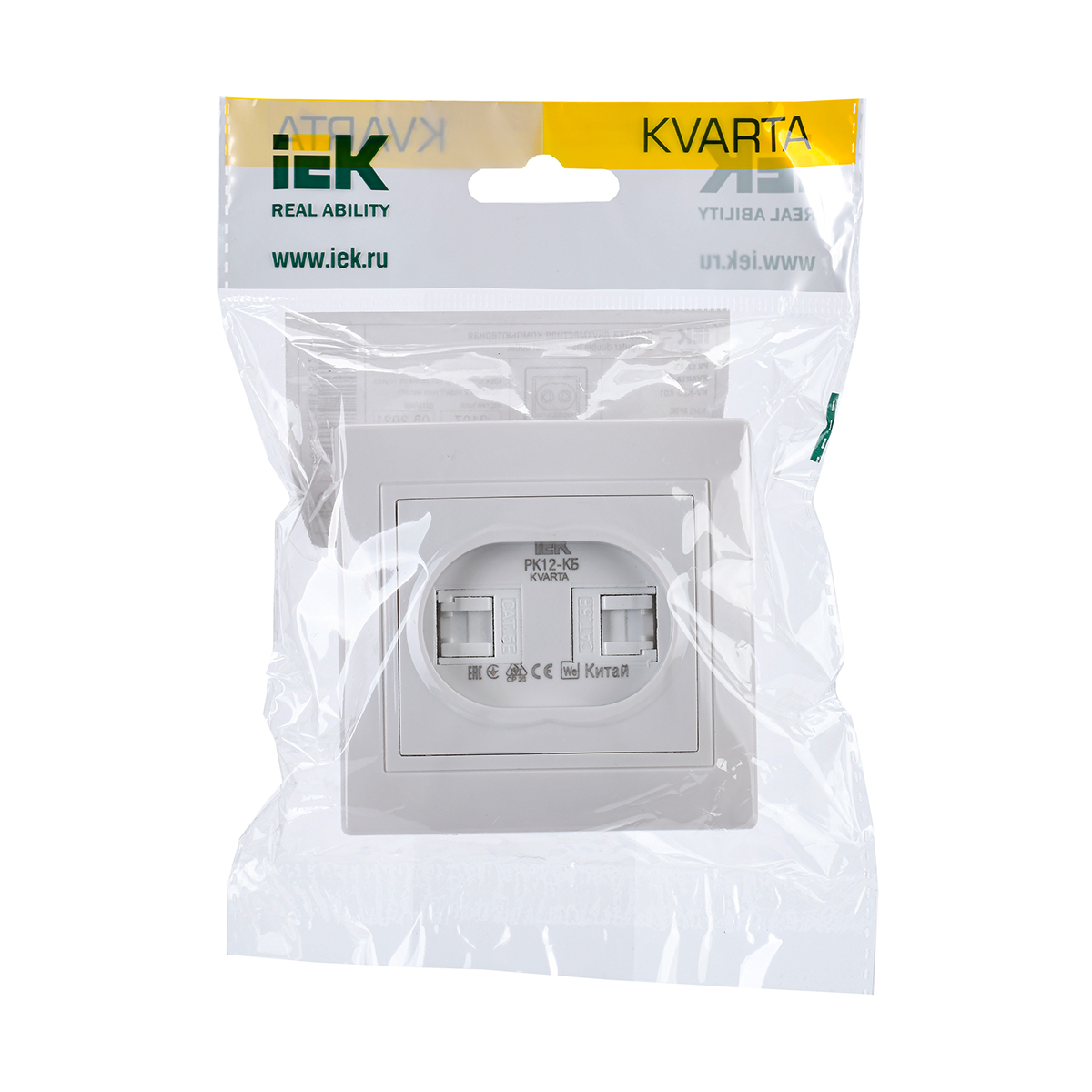 Розетка компьютерная "kvarta" 2-х местн. рк12-кб, rj45, белый (1/10/200) "iek"