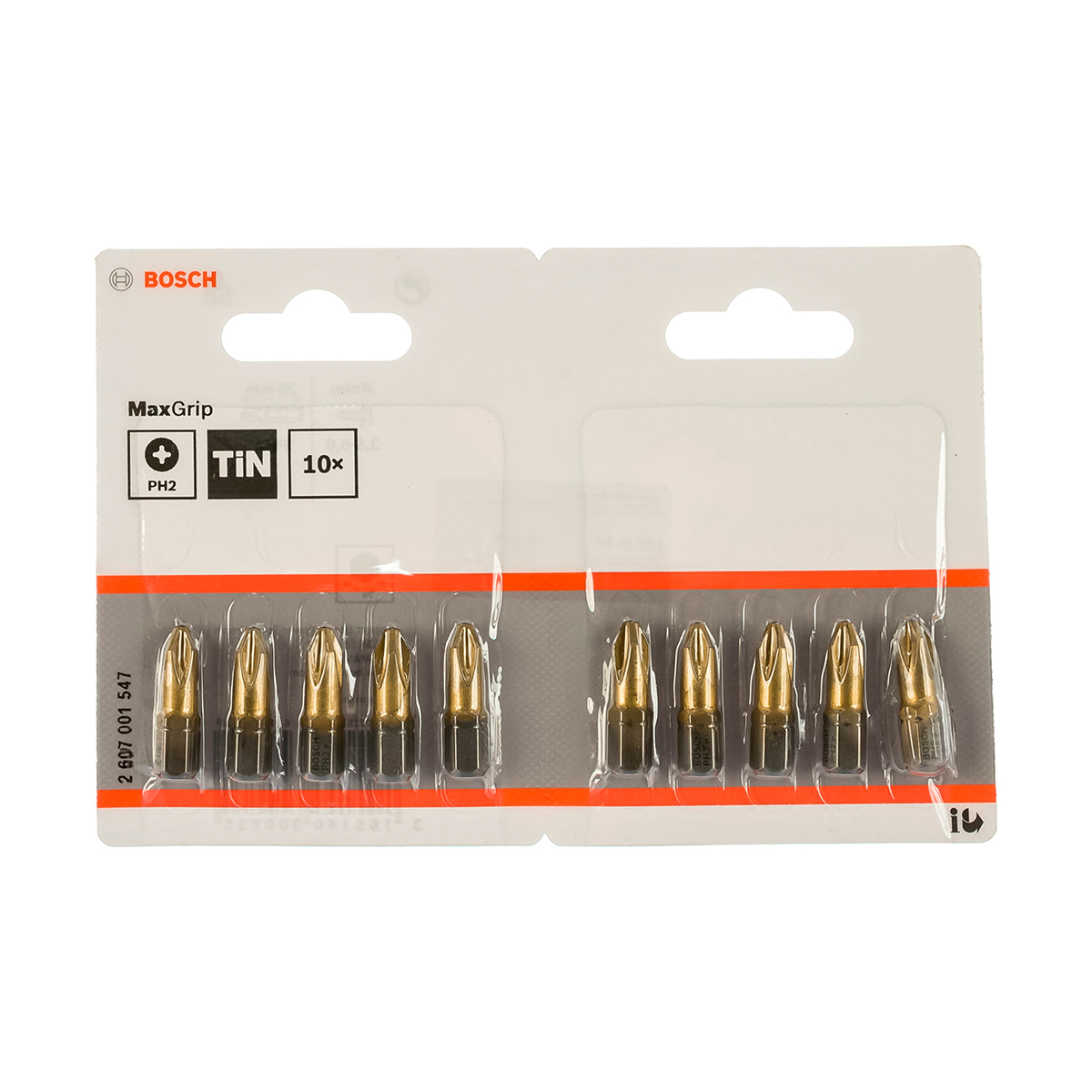 Биты ph №2 "maxgrip" 25 мм с шестигранн. хвостовиком 1/4" (набор 10 шт.) (1) "bosch" 2607001547