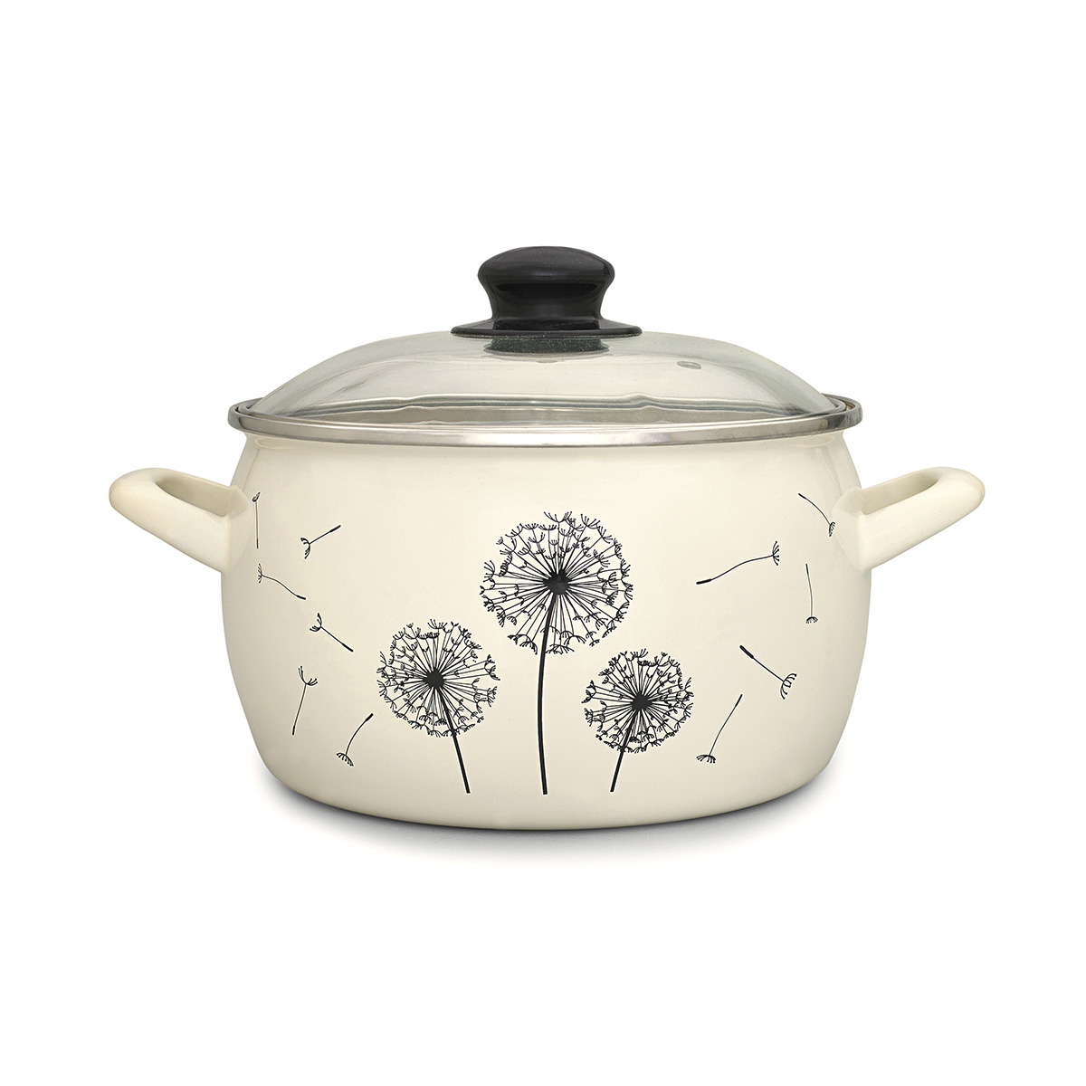 Кастрюля эмалиров. "одуванчик" 4 л, 20 см стекл. крышка (1/4) "metrot"