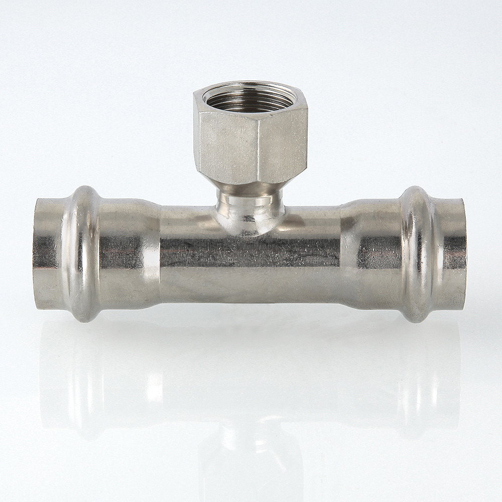 Тройник В-пресс 22 x 1/2" x 22 нержавеющая сталь VALTEC