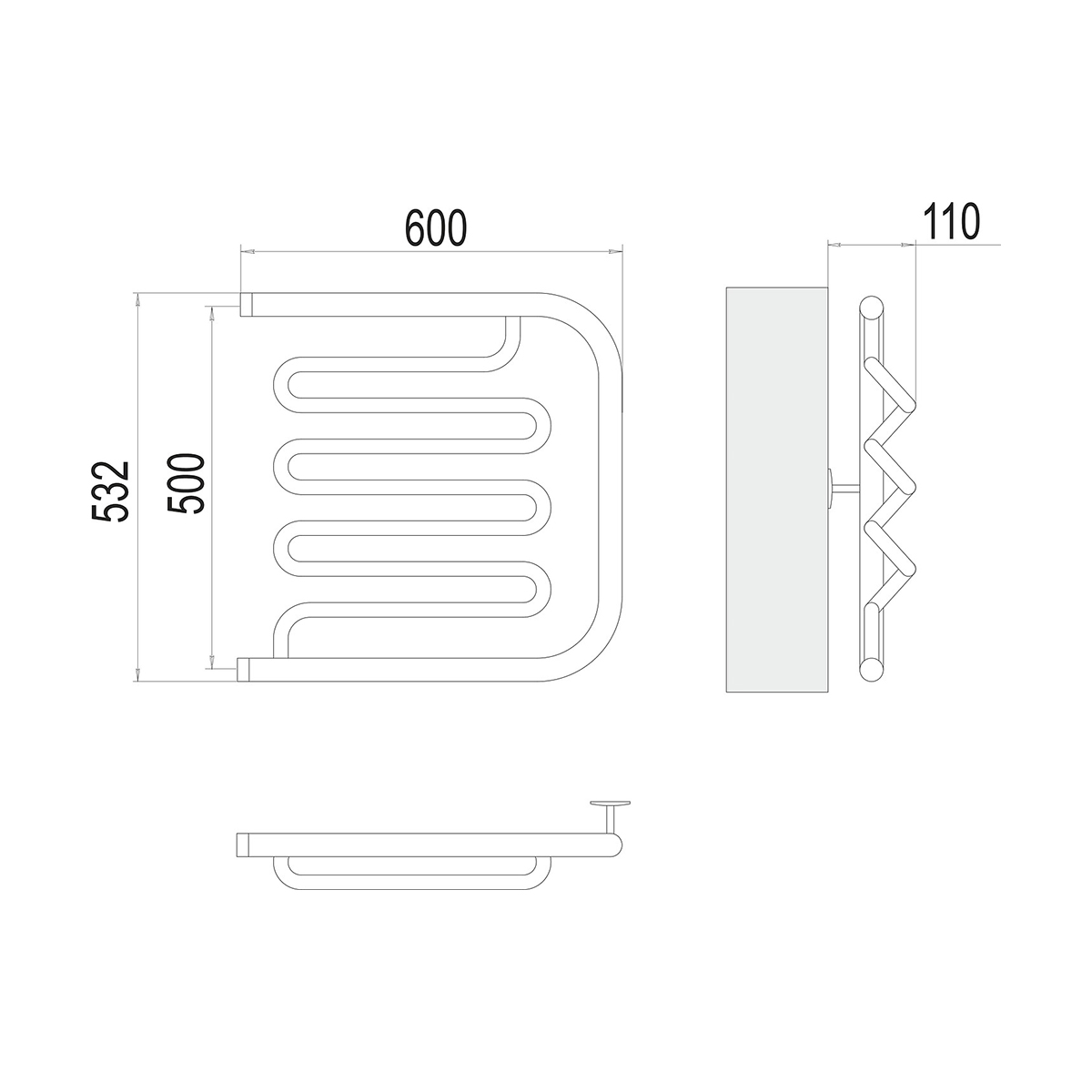 Полотенцесушитель водяной "фокстрот-лиана aisi" 500*600 (хром) "terminus"