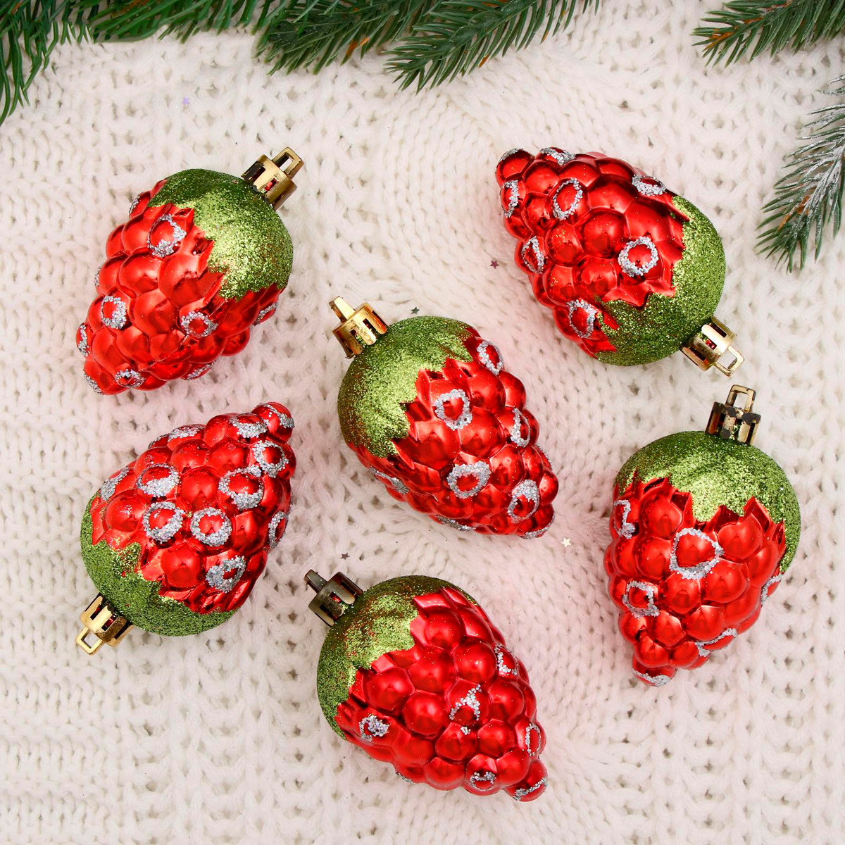 Украшение новогоднее "малинка" (набор 6 шт.) 6,5 см "зимнее волшебство" 4962683