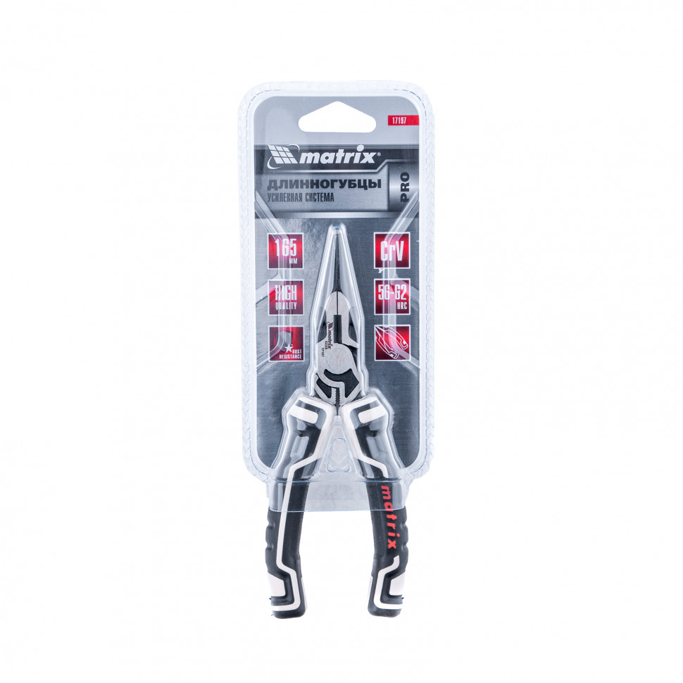 Длинногубцы прямые 165 мм, усиленная система, Pro Matrix (17197)