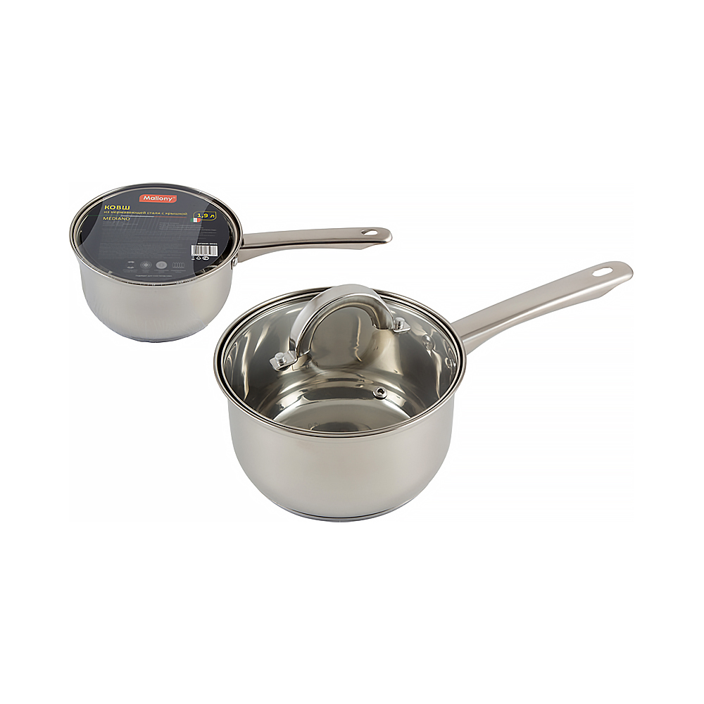 Ковш нержав. "mediano" 1,9 л  d=16 см капсулир. дно, стекл. крышка (1/8) "mallony"