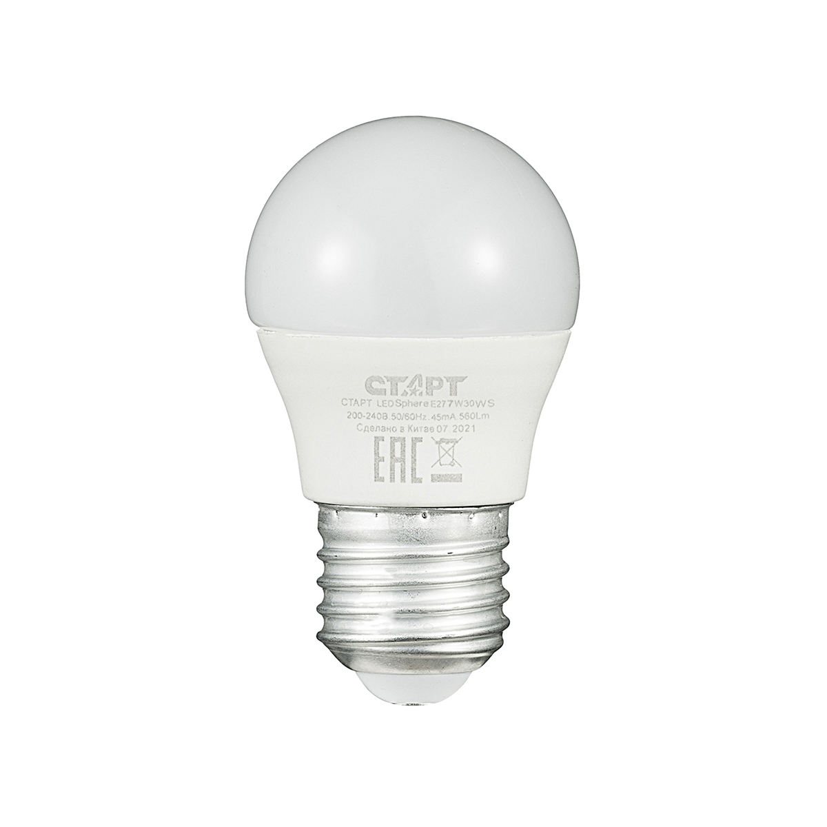 Лампа светодиодная "старт эко" шарик 7w 2700 к  e27, тепл. свет (10/100)