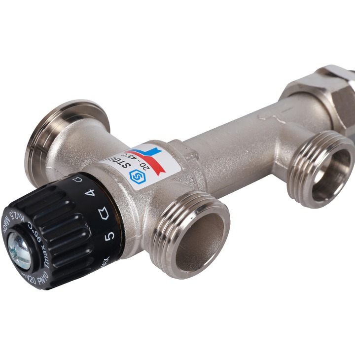 Смесительный узел STOUT 1" с ЖК термометром и термостатическим клапаном, без насоса, никелированный