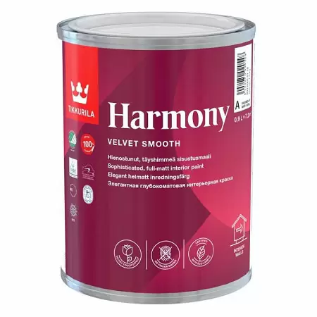 TIKKURILA HARMONY краска акрилатная, стойкая к мытью, глубокоматовая, база A (0,9л)