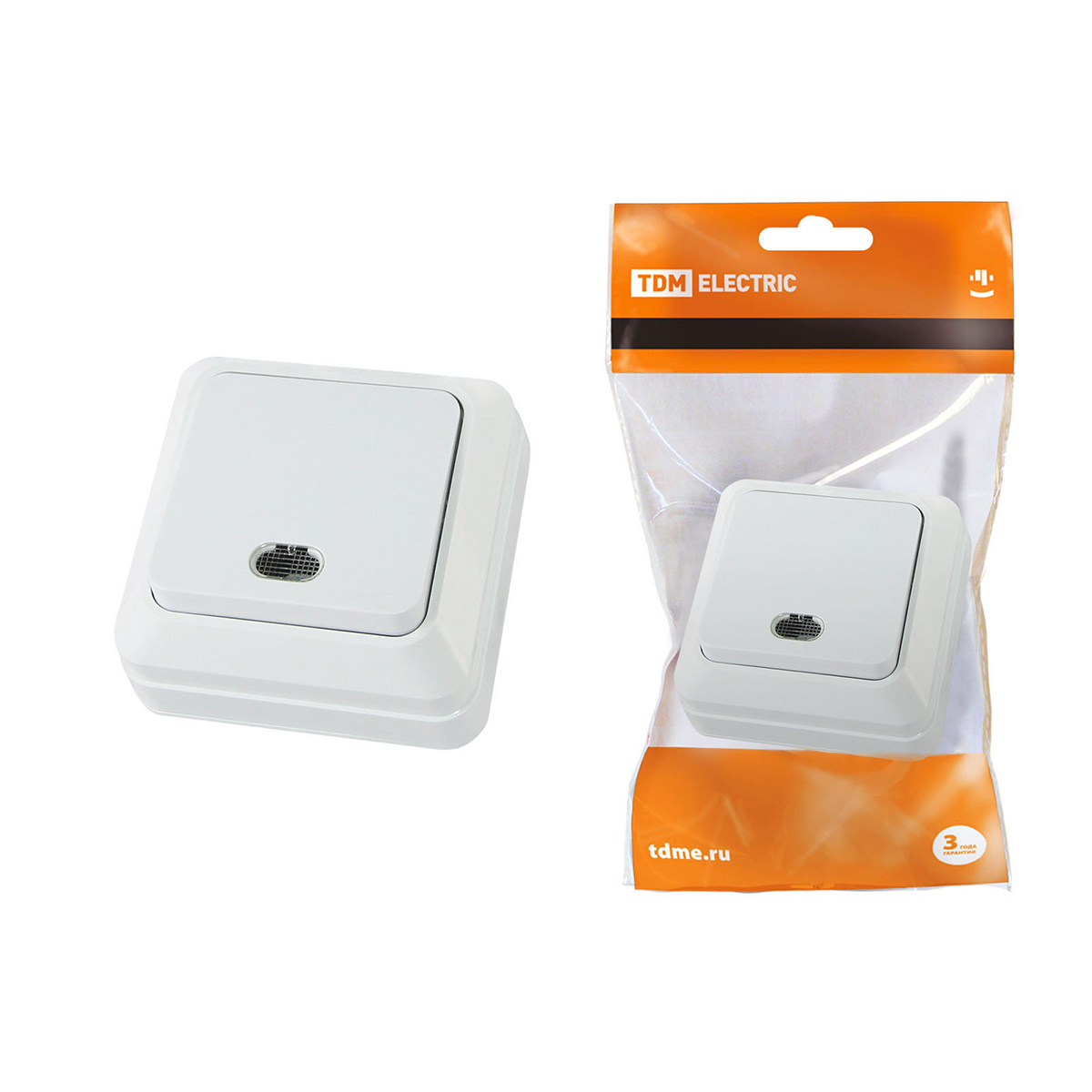 Выключатель 1 кл. открыт. уст. с подсветкой ip20 10а "ладога" белый (1/10/200) tdm sq1801-0009