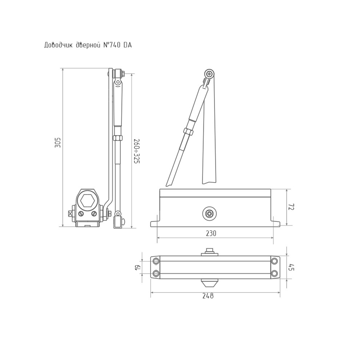 Доводчик дверной  740 da графит/бронза (масса двери 60-110 кг) (1/10) "нора-м"