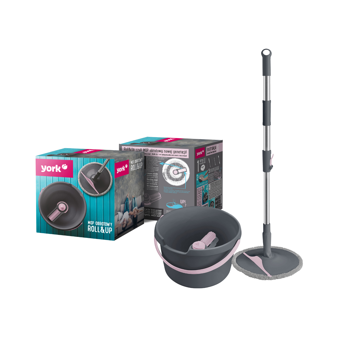 Комплект моп "ролл-ап" вращающийся отжим, швабра круглая (1/4) "york"