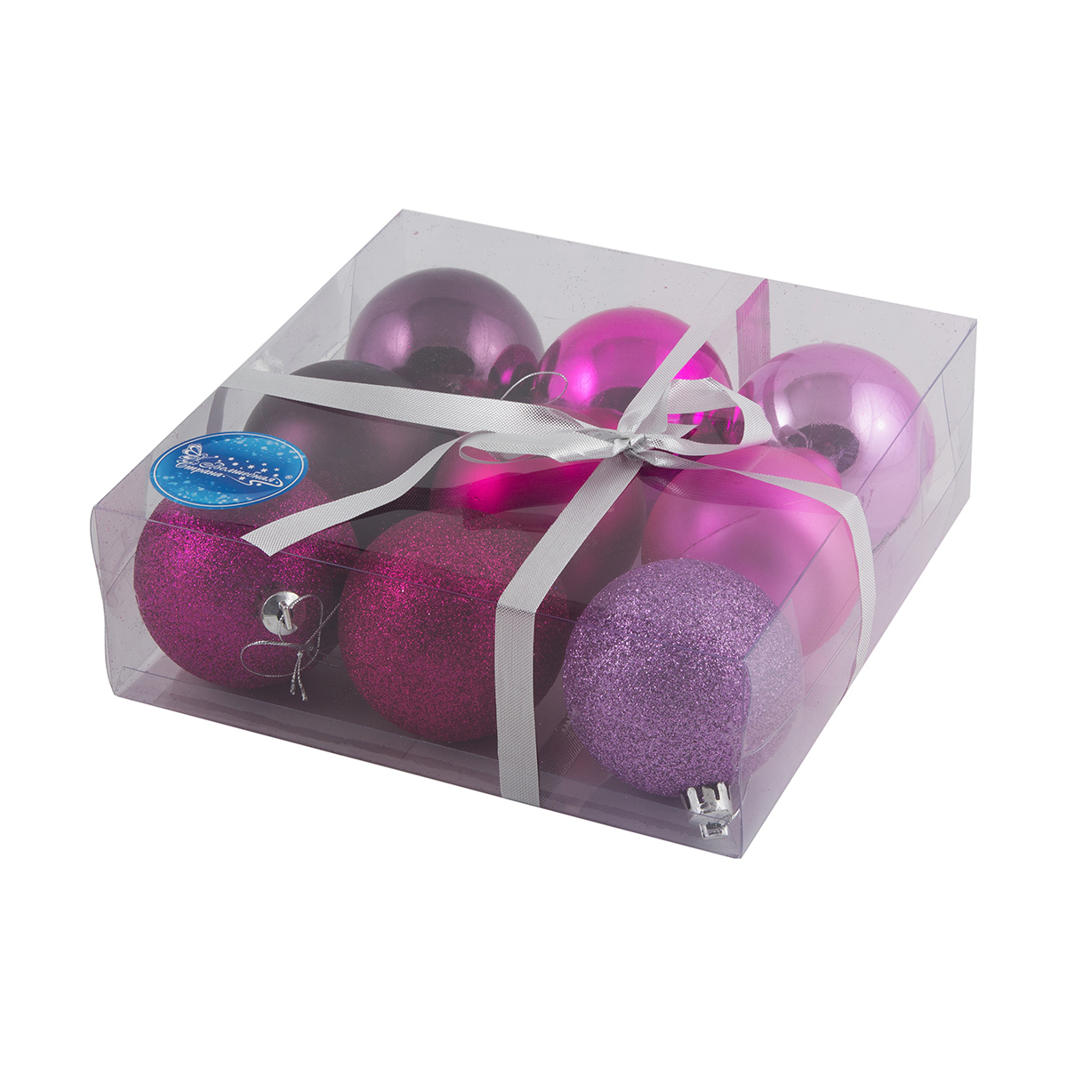 Шары новогодние "фуксия" набор 9 шт. d - 6 см (1/12/24) "волшебная страна"