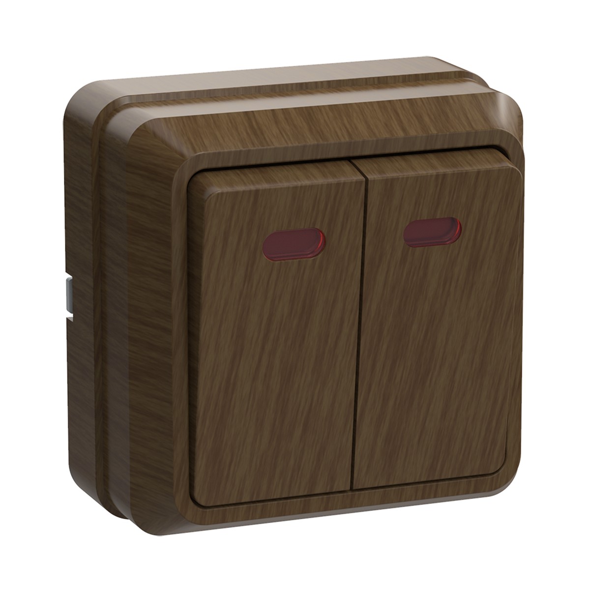 Выключатель открыт. уст. "октава" 2-х кл. с индикатором вс20-2-1-од, 10а, дуб (1/36/432) "iek"