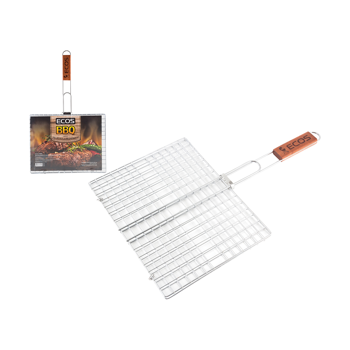 Решетка-гриль 31*24*1,5 см, хром, дерев. ручка (1/24) "ecos" 22012d