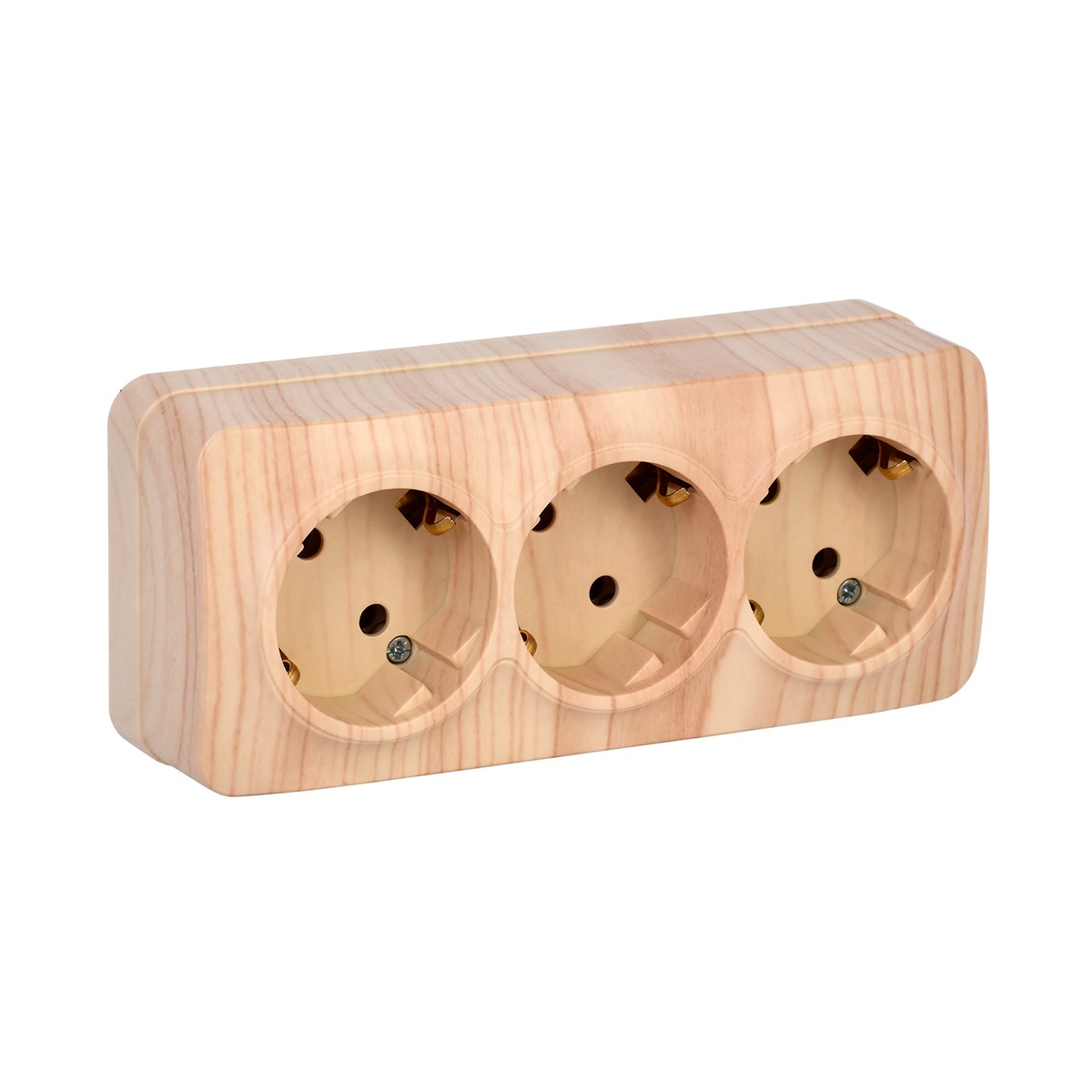 Розетка открыт. уст. "glory" 3-х местн. с заземл. рс23-3-хс, 16а, сосна (1/18/216) "iek"