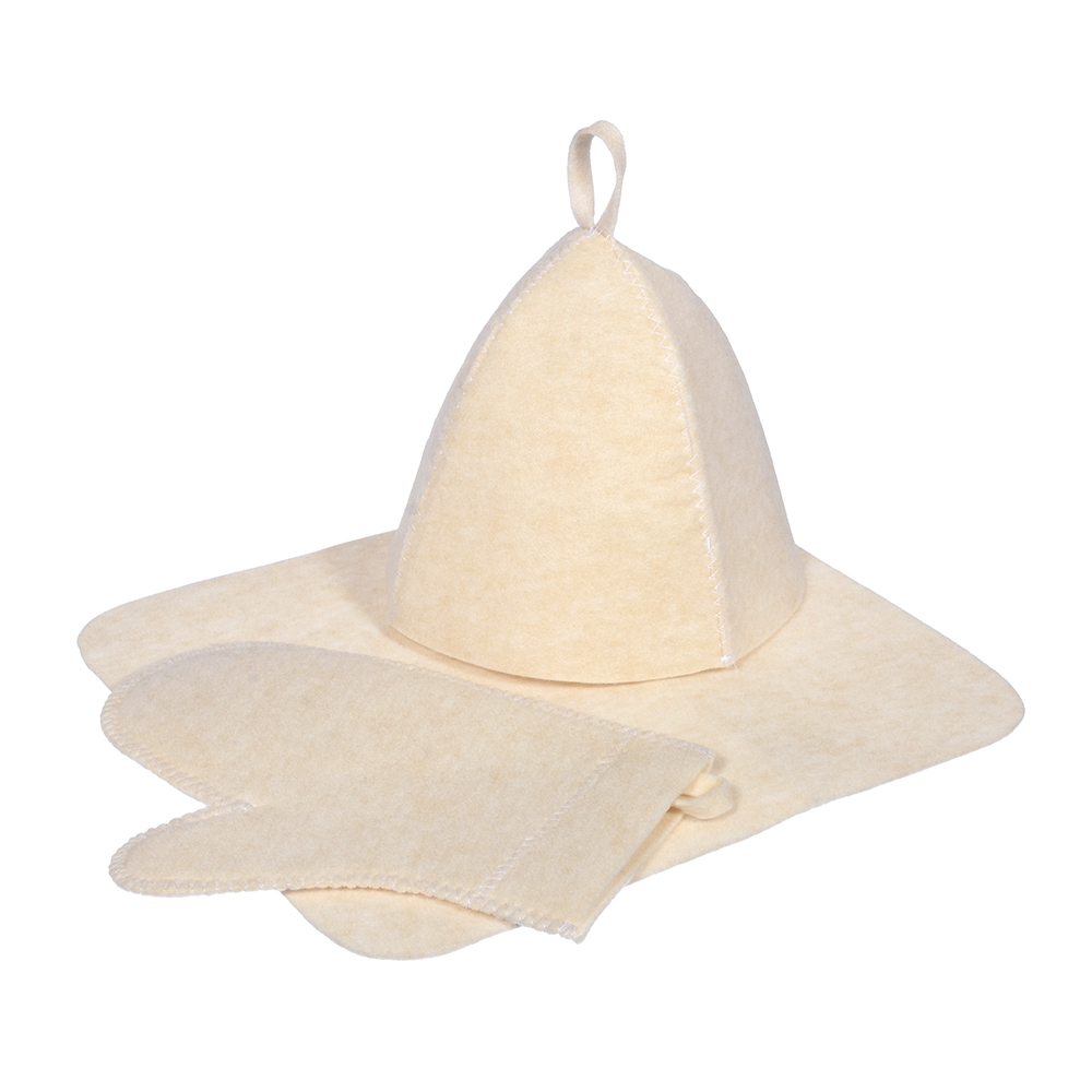 Набор для бани и сауны 3 предм. (шапка, коврик, рукавица) белый (1/20) "hot pot" 41218