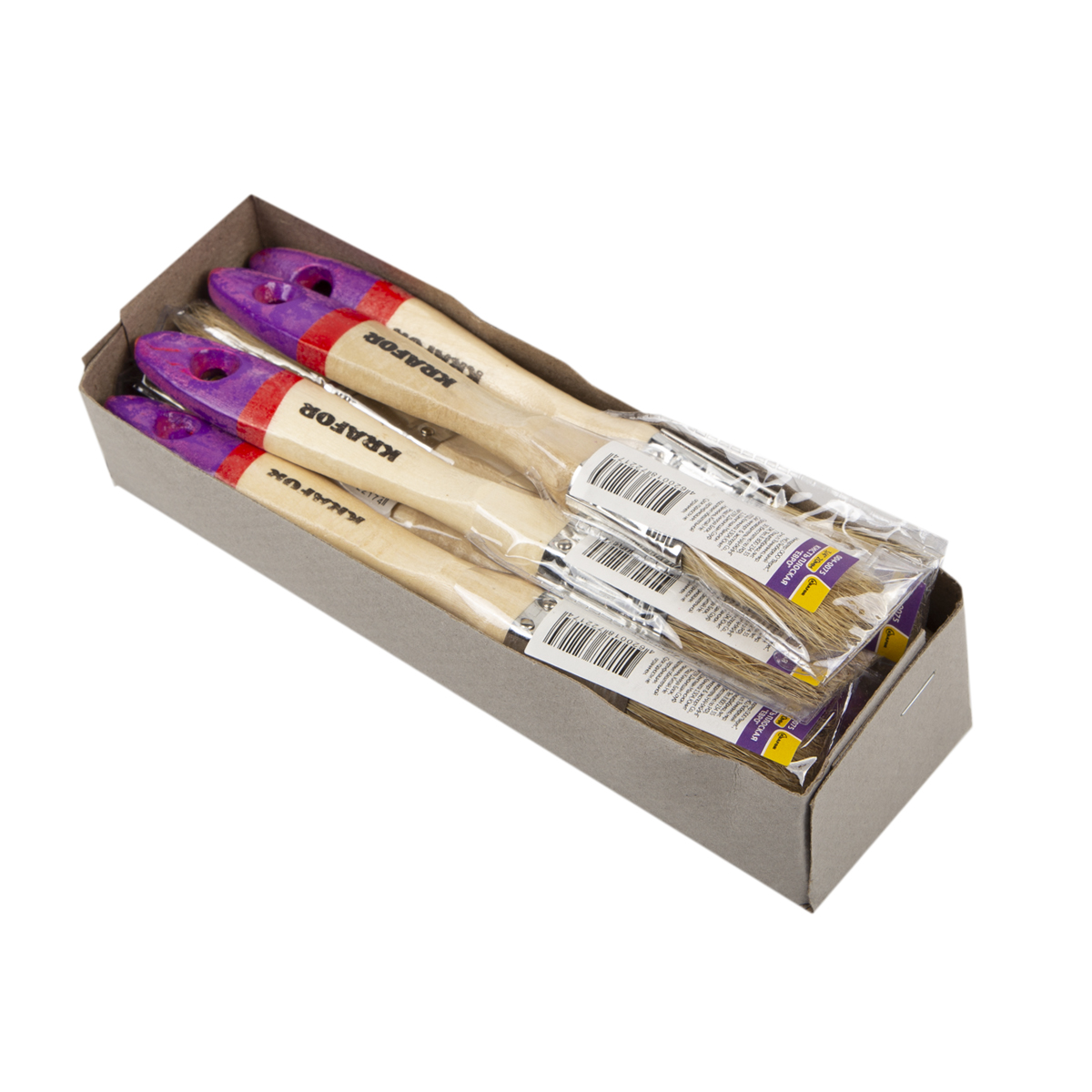 Кисть плоская "евро" №0,75/20 мм  (12/600) натур.щетина, дерев.ручка "krafor" 004-0075