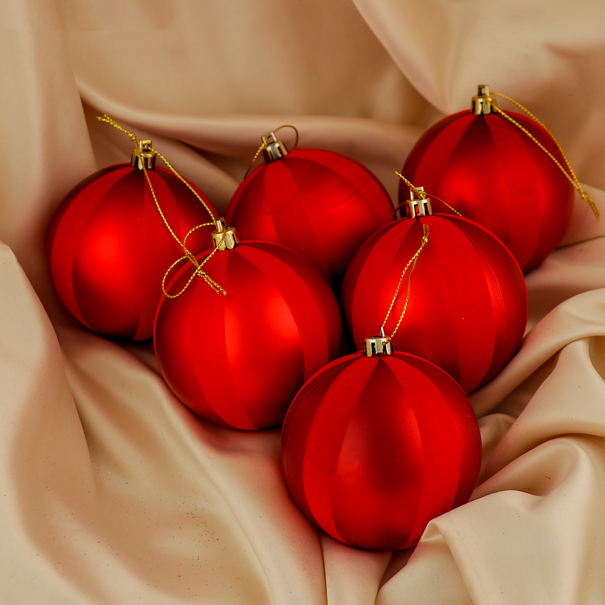 Шары новогодние d-8 см (набор 6 шт.) "бархат" красный "зимнее волшебство" 3276632