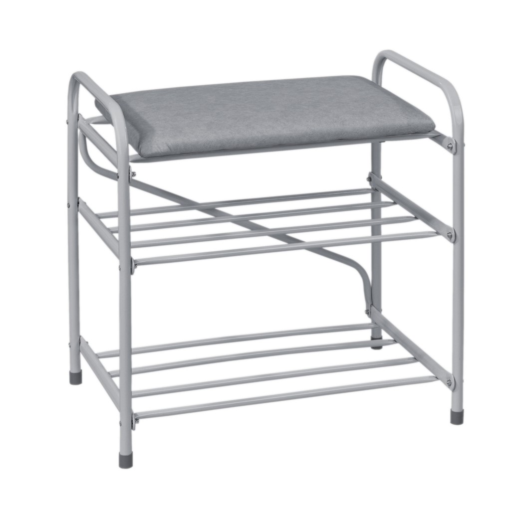 Банкетка-этажерка для обуви 2-х ярусная с мягким сиденьем (серый) (1) "виолет"
