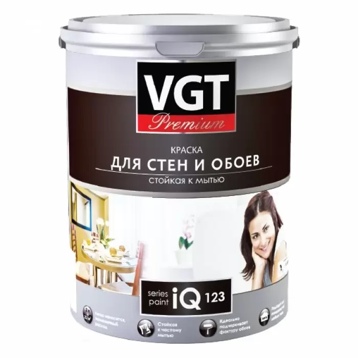 VGT PREMIUM IQ 123 КРАСКА МОЮЩАЯСЯ ДЛЯ СТЕН И ОБОЕВ глубокоматовая, база С под колеровку (7л)